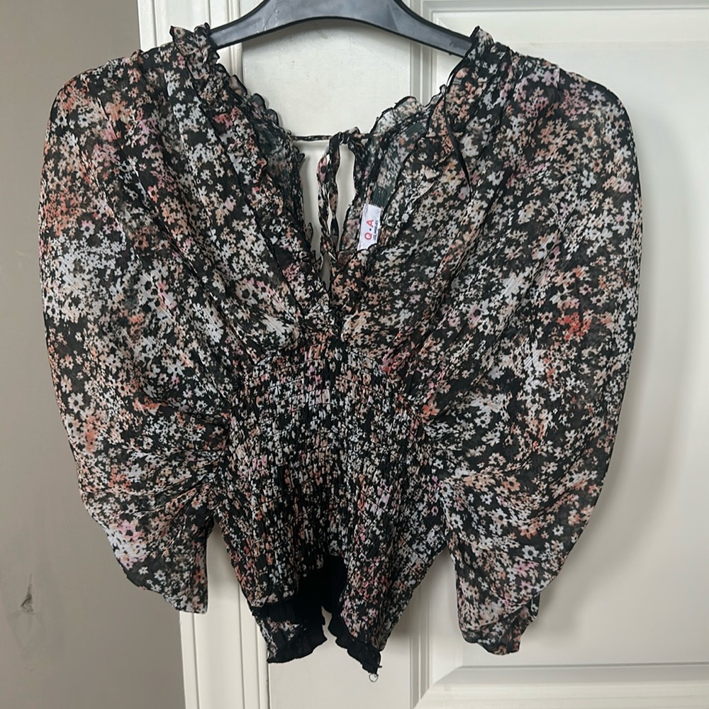 Q&A LA smocked floral blouse